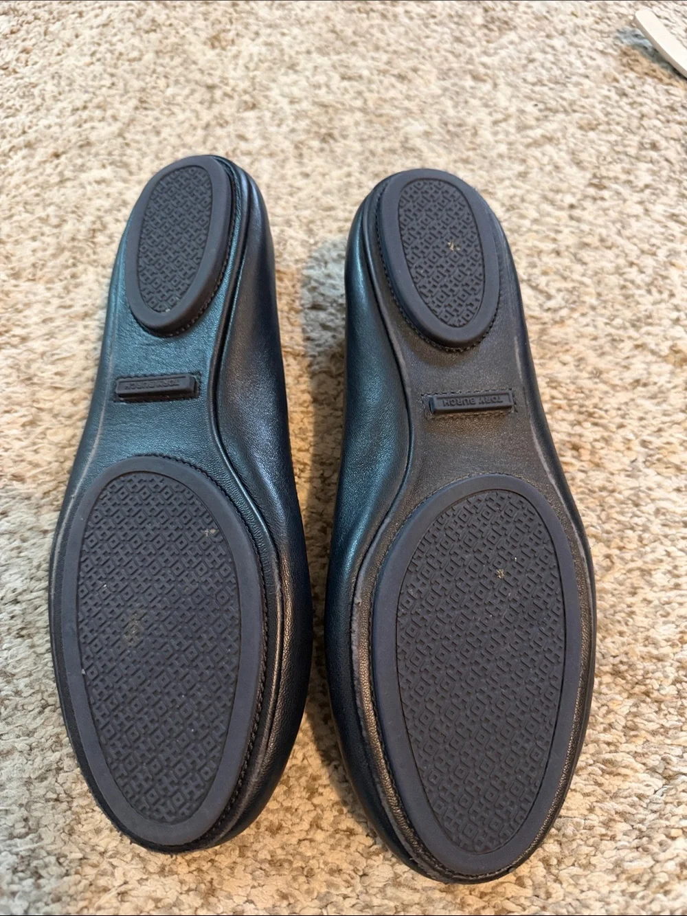 Tory Burch Navy Leather Logo Ballet Flats